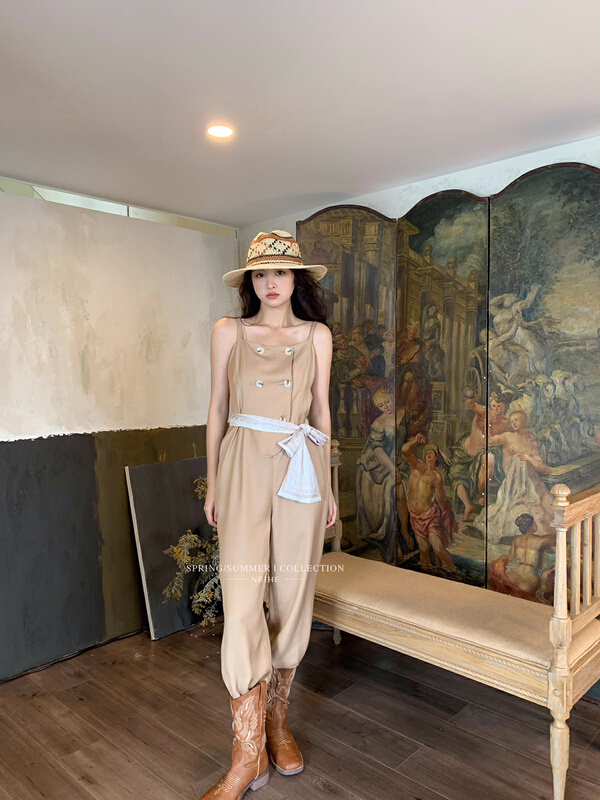 [neihe] solid color versatile simple one-piece pants (with silk scarf) 22280# zxx