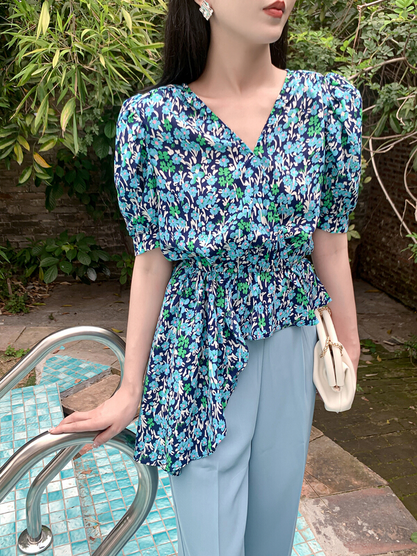 New in early summer! [Hanna Hanna] irregular floral shirt m6390# XJ
