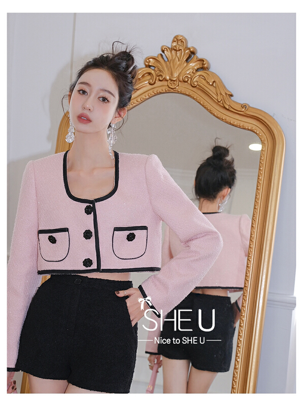New year in early spring! [she u] fashion temperament, advanced sense, small fragrance short coat c58016# cqw