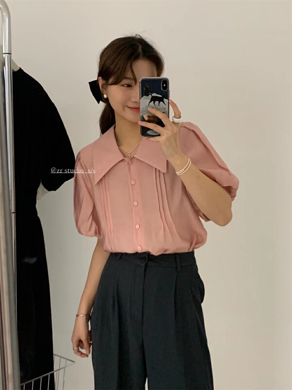 New in early summer! [Zr] simple solid color bubble sleeve shirt ys1-1110# XYY