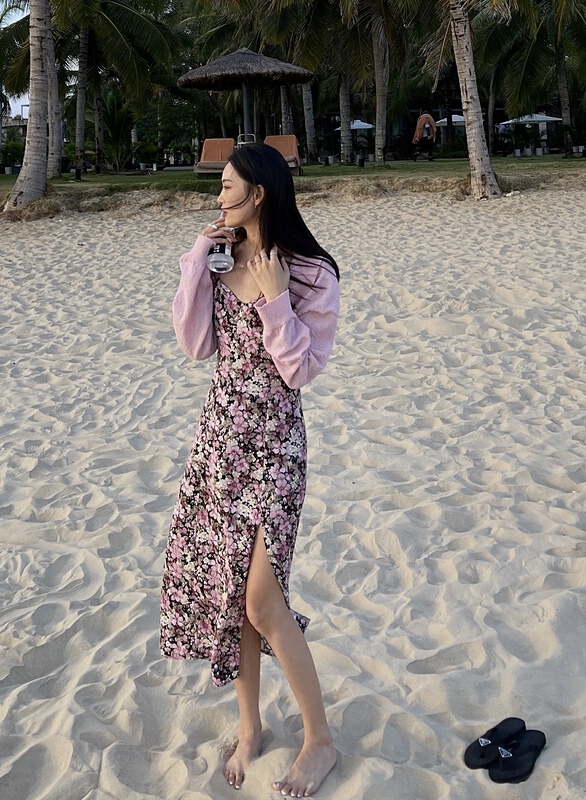 Early spring! [Vivian] floral off shoulder Sexy French slim temperament suspender dress 90038# zxx