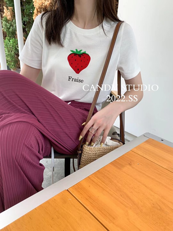[candy] Korean sweet strawberry short sleeved T-shirt ys1-3315# zjy
