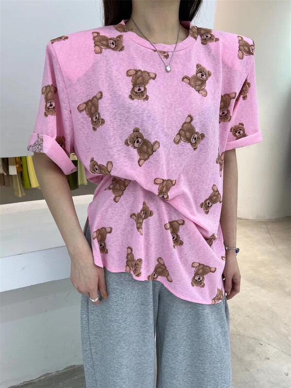 [VI. Liu Liu] Korean bear round neck short sleeve T-shirt 60513c# zxx
