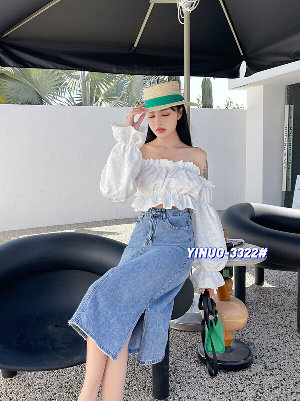 [Yinuo Yinuo denim] fashionable slit half length denim skirt 3322# ZSY