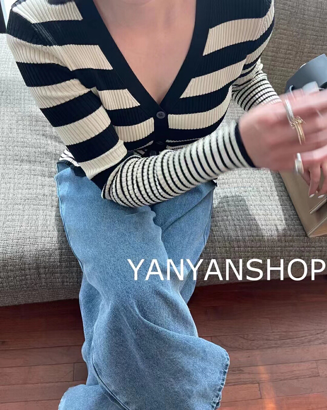 goods in stock! [K2 design] patchwork stripe irregular knitted cardigan z02# WTT
