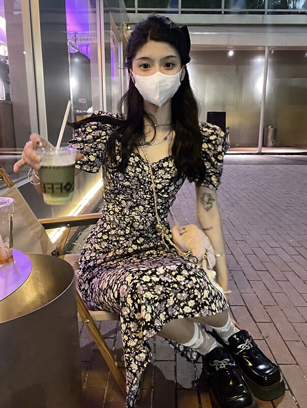 [Kiki studio] broken flower age reducing gentle dress (excluding necklace) 5905# hjy