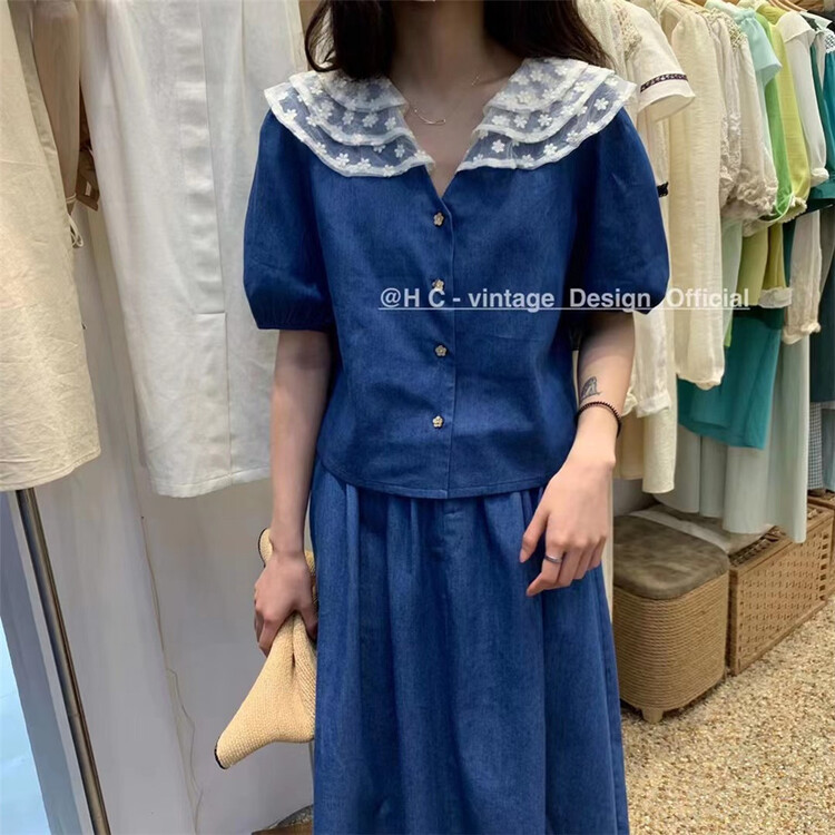 goods in stock! [hc-vintage] stitching fashion Korean small shirt s8816# L