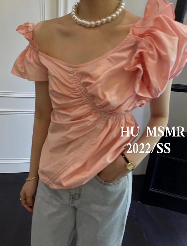 [Hu] trendy diagonal shoulder design blouse 6836# LSL