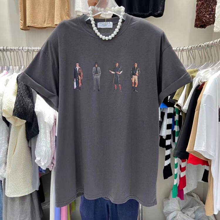 [holder] casual print shoulder pad short sleeve T-shirt 7087# zxl