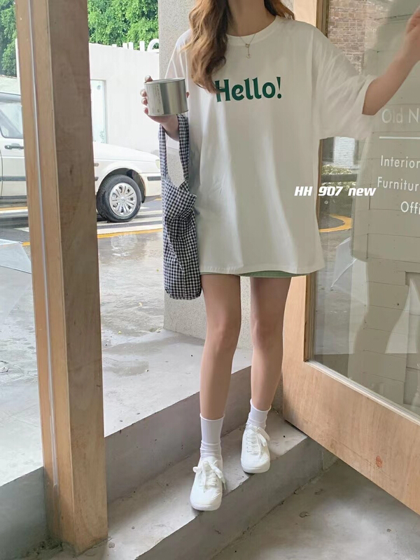 [HH] casual simple letter short sleeve T-shirt h907# L