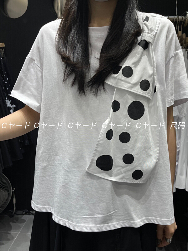 New in early summer! [size] POLKA DOT BOW decorated short sleeve T-shirt 66022# LSW