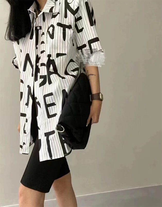 [Yan Zhen] striped letter loose shirt 26670# PCZ