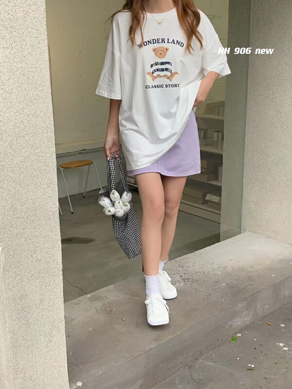 [HH] Korean casual Cartoon Bear print short sleeve T-shirt 906# L