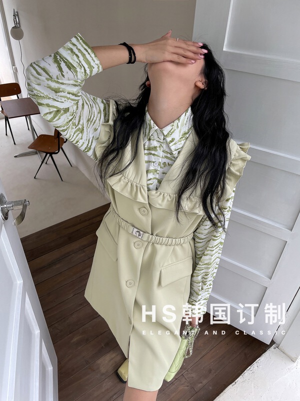 New year in early spring! [HS customized in Korea] temperament fungus side length V-neck suit vest (with belt) (only vest) 26075# hjy