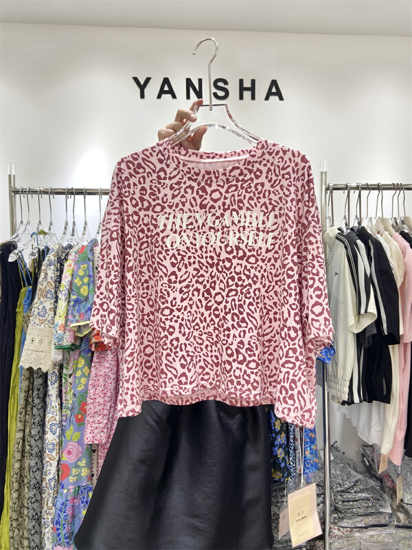 [Yan Sha] Korean style design Pink Leopard short sleeved T-shirt 181# CLS
