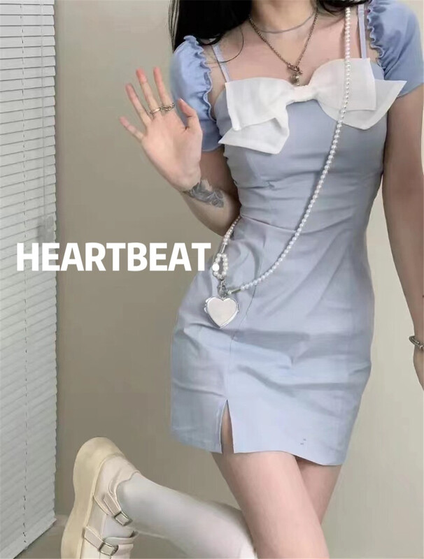 [Heartbeat] overlapping design small shawl + suspender bow sweet dress set 501# zjy