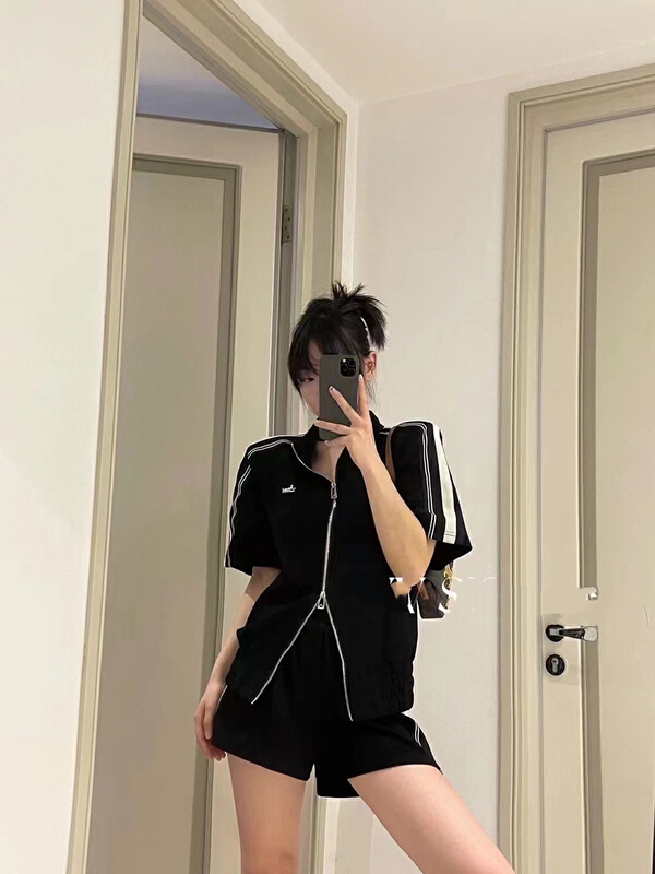 [MI] Korean ribbon jacket + elastic waist casual Shorts Set 9135# PCZ