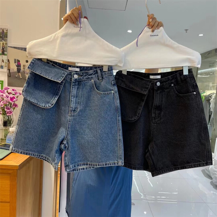 Large pocket detachable [cool women] design sense retro foreign style fashion denim shorts wnk018# CLS