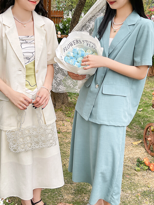 New in early summer! [rong'erjia] Korean cotton linen short sleeved suit 51956# hjy