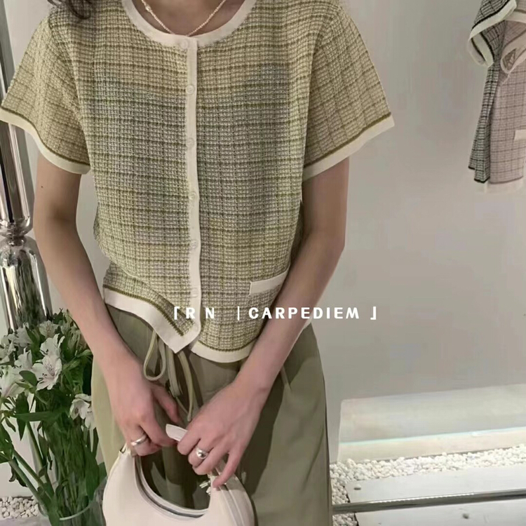 [R n] Korean version round neck sweet College xiaoxiangfeng knitted cardigan 80956# ll