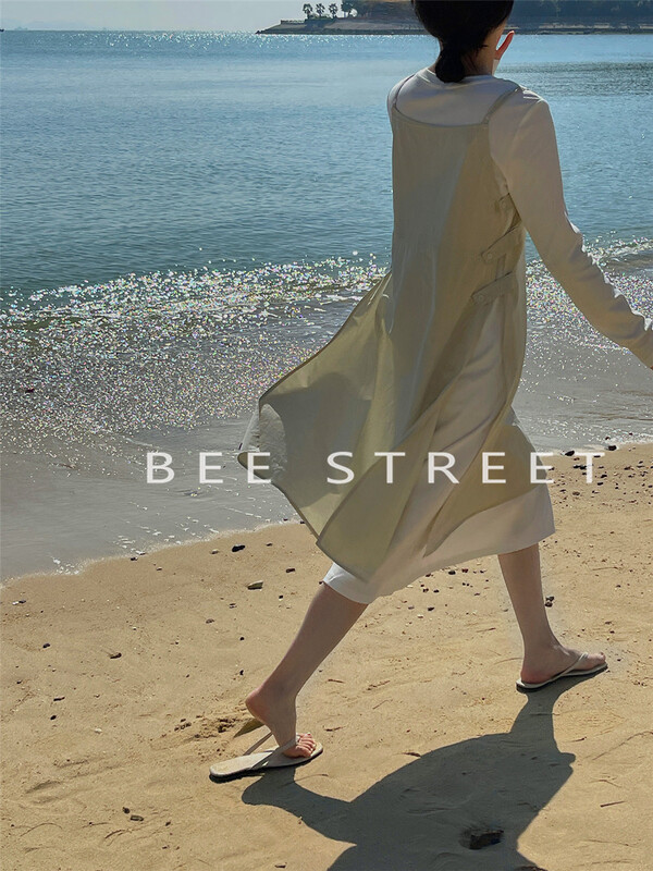 [bee Street] Korean style square neckline suspender dress (excluding inner lap) b9037# jhy