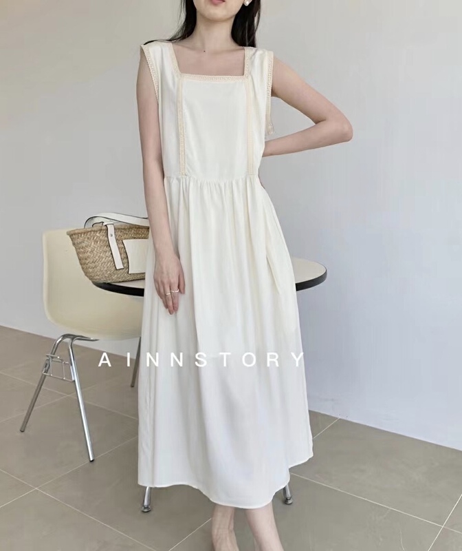 [ainnstory] contrast color square neck vest dress a730# HBx