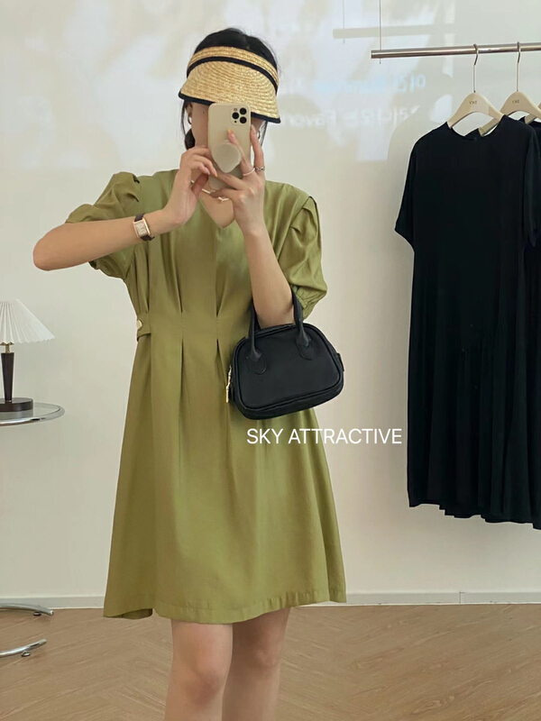 [sky] V-neck waist slim dress 9621# HBx