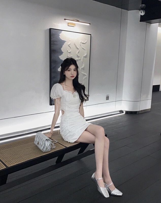 [kakajia] fairy bandage pleated slim dress (with Brooch) 2105# ozq
