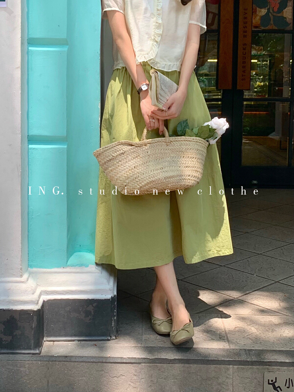 [ing] simple and versatile elastic waist A-line loose skirt 7798# HBx
