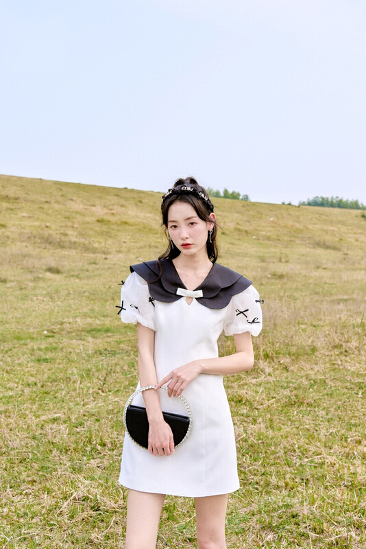 goods in stock! New in early summer! [jun.t] Vintage doll neck bubble sleeve mesh dress 5849# PCZ