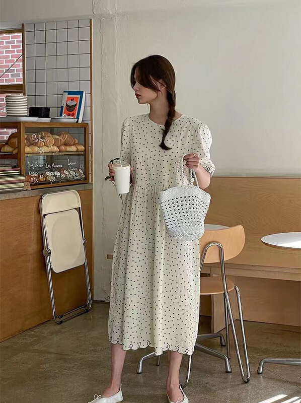 New in early summer! [love] Korean lazy girl's wave point dress s1226# HBx