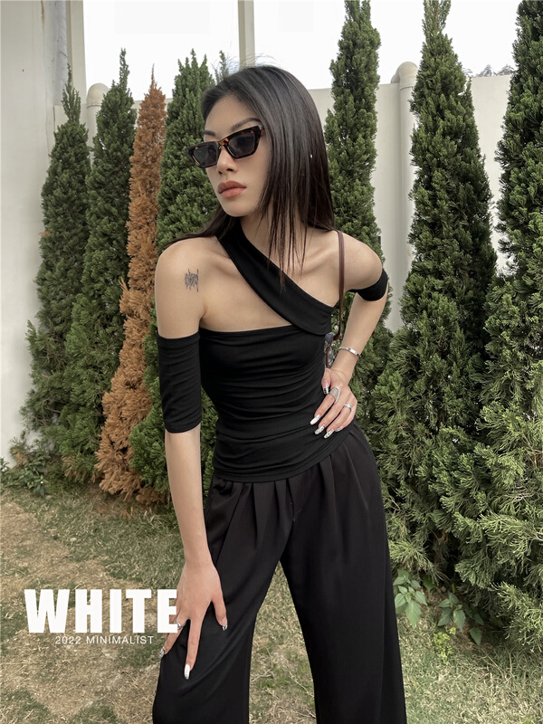 初夏上新!【WHITE】性感辣妹顯瘦短袖T恤  88269#  XYJ