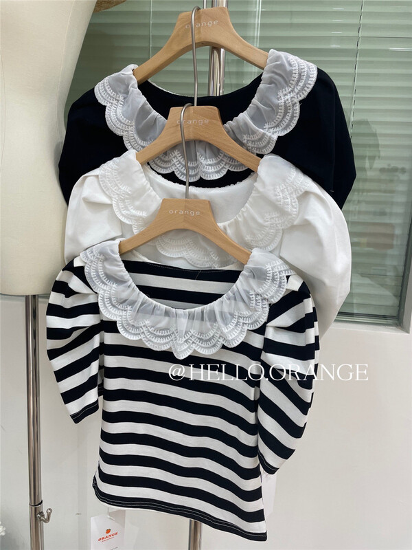 [orange] Korean lace bubble sleeve shirt 8832# HBx