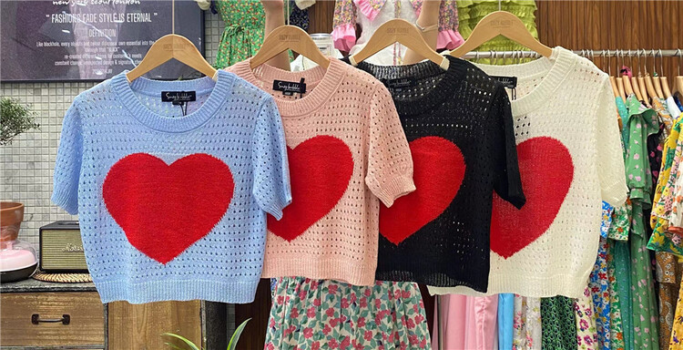 [N21] fashion age reducing love hollow out short sleeve sweater ys1-991# WPL