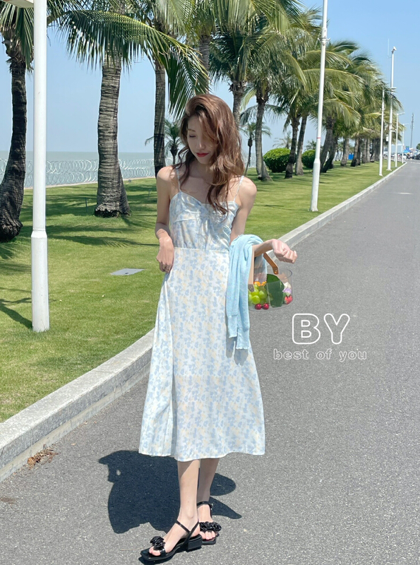 In early summer! [best of you] small fresh floral suspender dress ys1-9866\hbx
