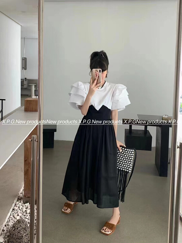 [x.p.g] lady temperament color matching dress 20980# hjy