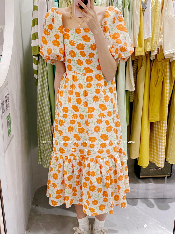 【TEEM ING】泡泡袖方領淑女連衣裙  22T232#  HJY