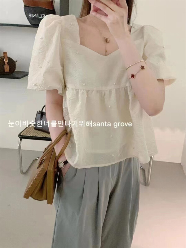 [Susan] square neck Pullover short sleeved shirt 18098# LSW
