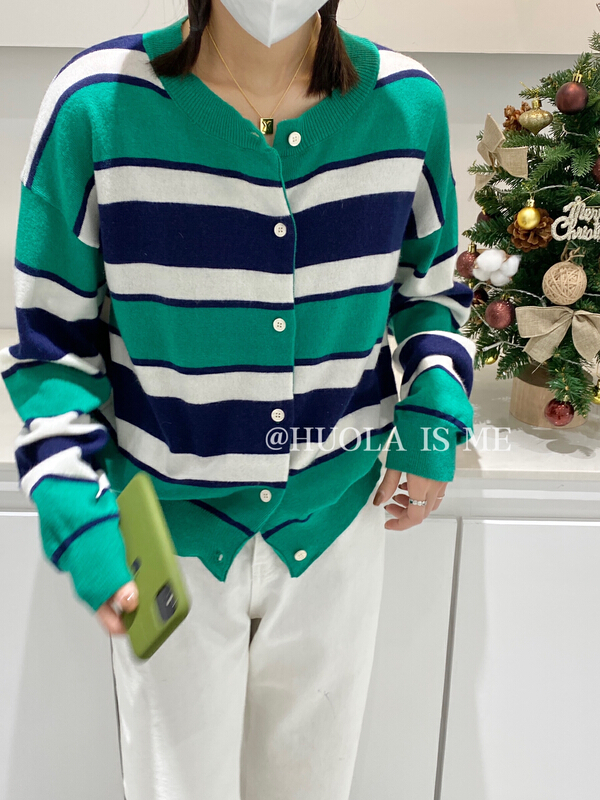 New year in early spring! [hot Huola is me] Korean breasted casual stripe warm sweater 7501# cqw