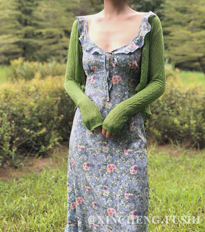 [Xinsheng] French elegant minority flounced floral suspender dress a171# PCZ