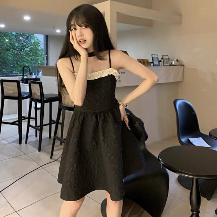 [L.L studio] lace design suspender strap bow dress (with detachable neck) 7657# PCZ