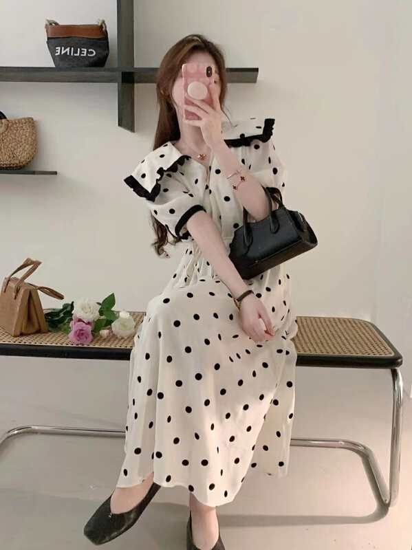 [baby] Korean wave point large lapel lace up dress 8576# WTT
