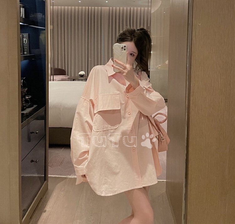 [Tutu] Korean solid color Double Pocket Shirt 99016# cqw