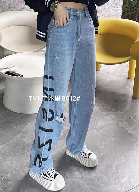Original price 48.50! [jiajiatmmt wooden lining] straight letter loose jeans 8612# L