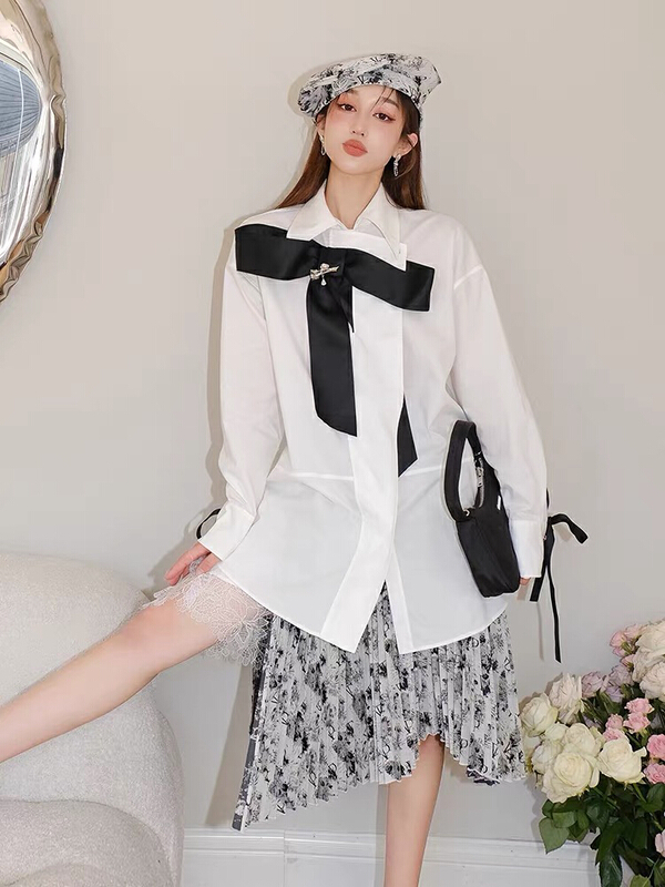 goods in stock! New year in early spring! [Xinran] small group design bow loose shirt (without bow clip) ys1-3398# PCZ
