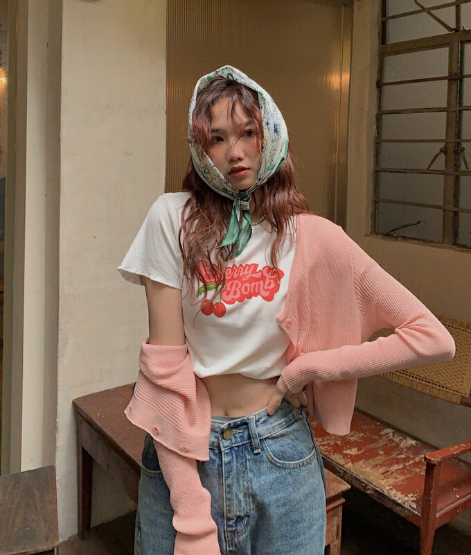 [timely rain] sweet honey girl powder versatile loose sun protection T-shirt 32158\wpl