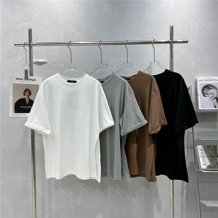 goods in stock! New year in early spring! [white] Korean simple clean color single slit short sleeve T-shirt 10067# WPL