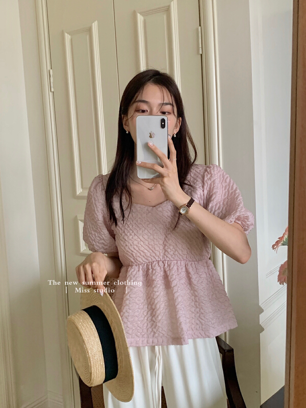 [miss miss home] Lapel bubble sleeve comfortable blouse f2218# ZSY