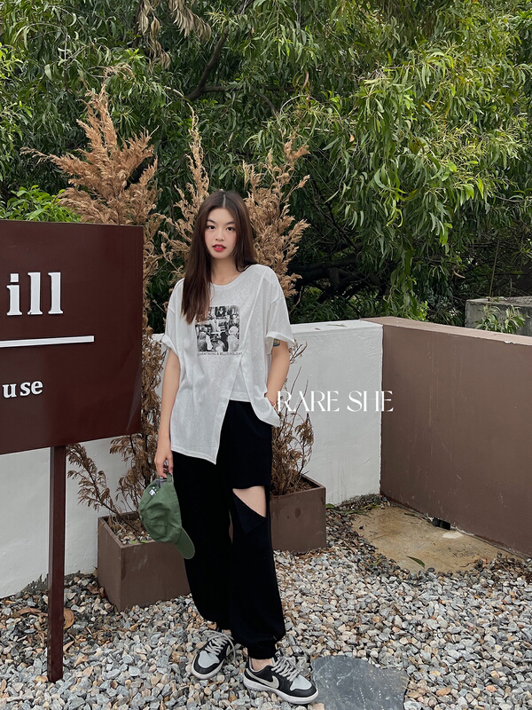 [rare she] casual pants 5052# LSW with holes in the lower leg