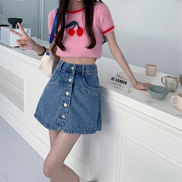 New in early summer! [a +] Korean breasted denim skirt 6313# WPL